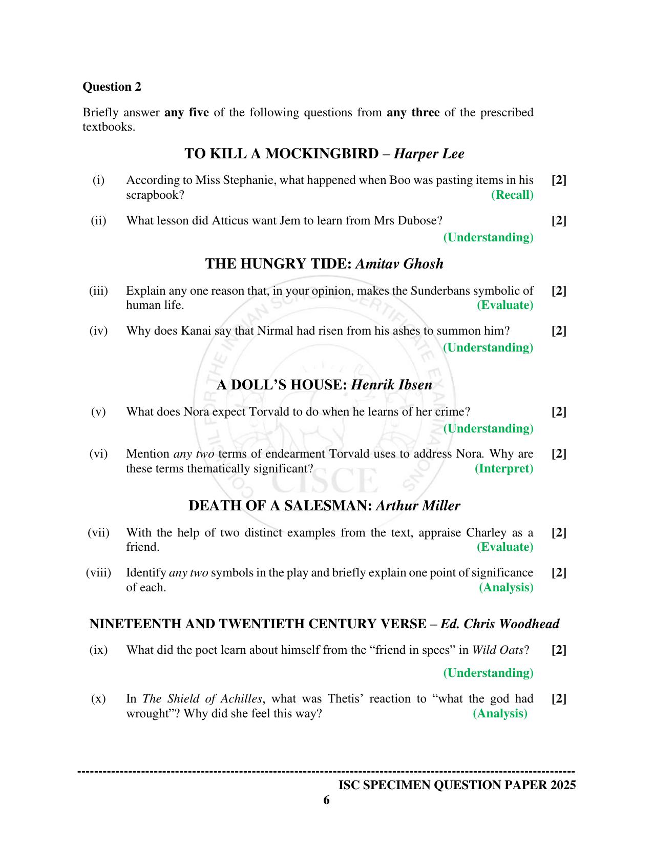 ISC Class 12 2025 ELECTIVE ENGLISH (SQP & AK) Specimen Paper - Page 6