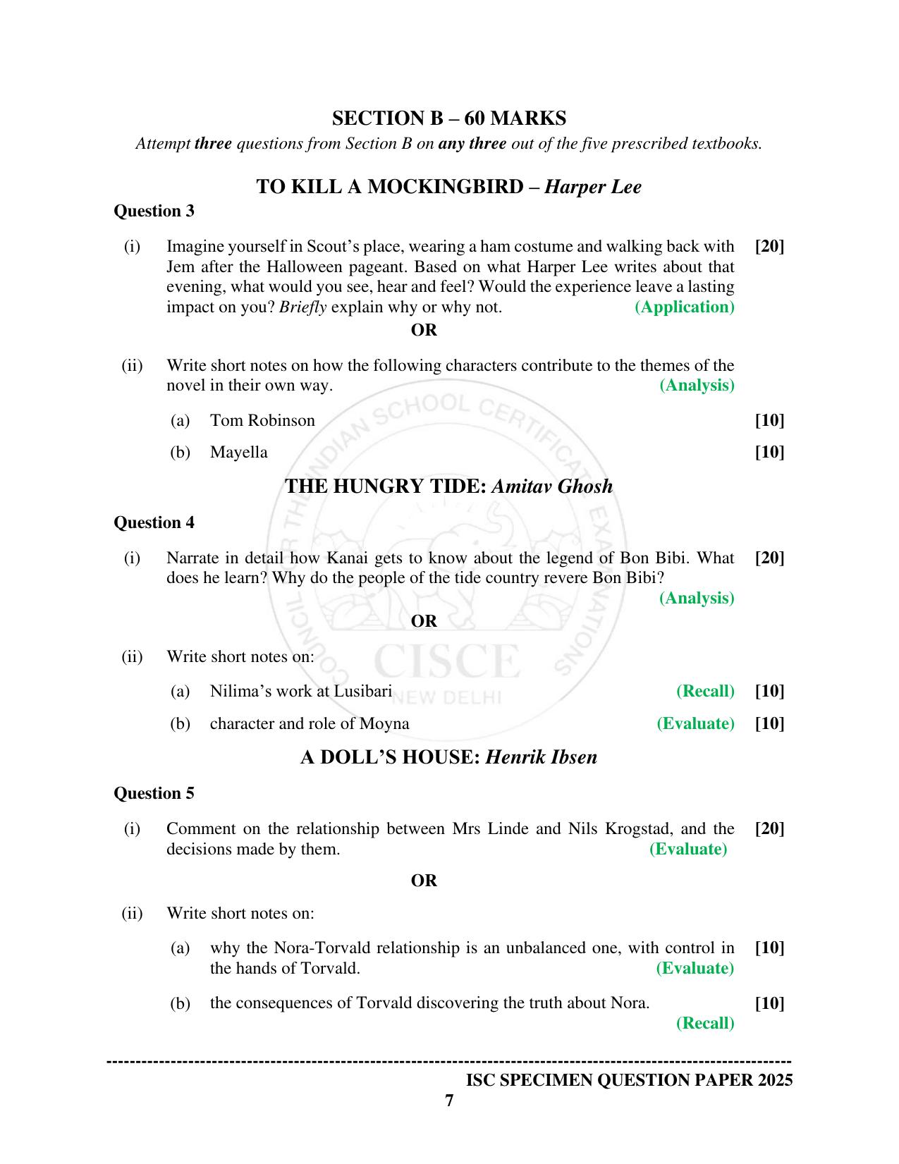 ISC Class 12 2025 ELECTIVE ENGLISH (SQP & AK) Specimen Paper - Page 7