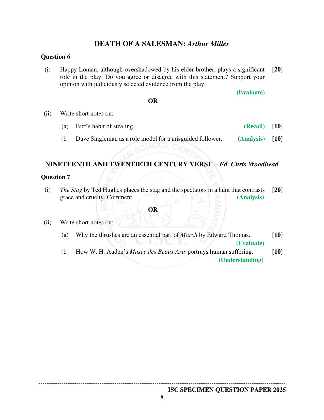 ISC Class 12 2025 ELECTIVE ENGLISH (SQP & AK) Specimen Paper - Page 8
