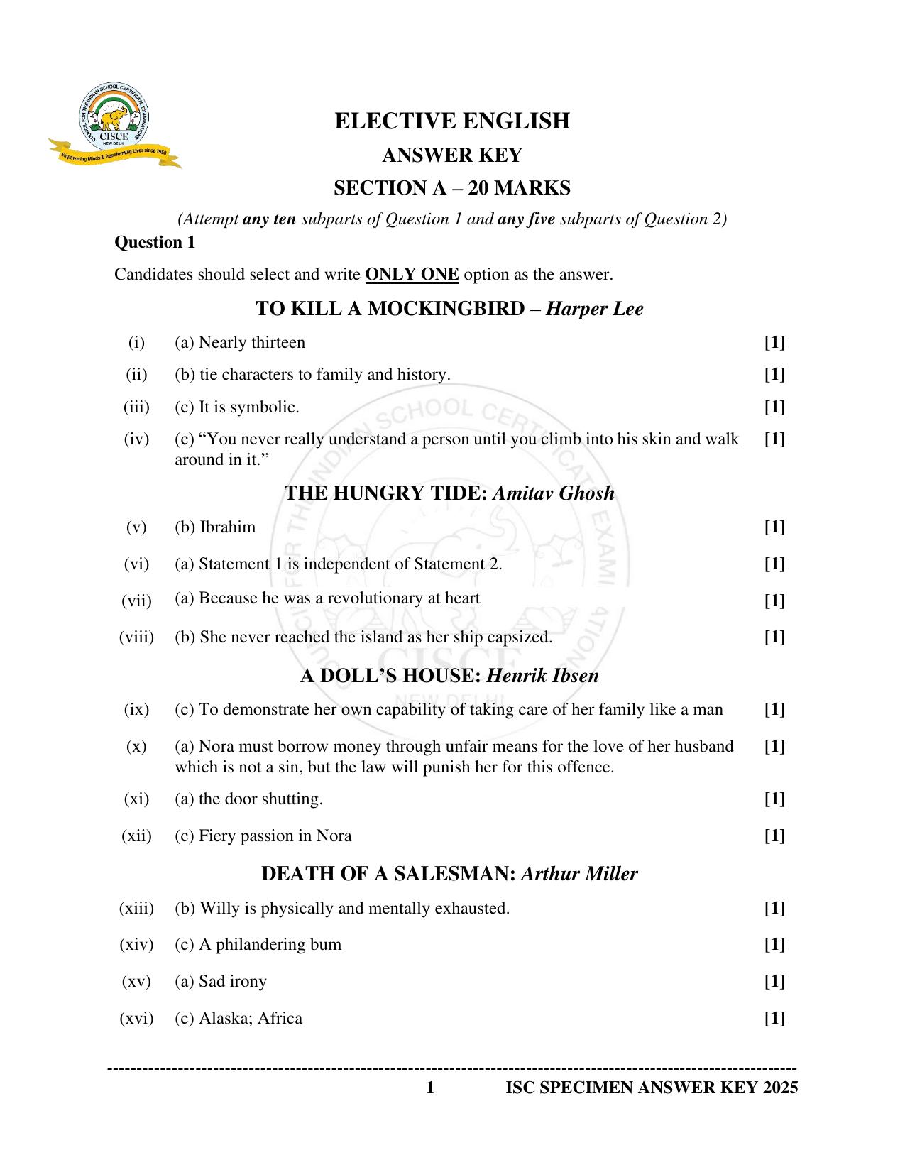 ISC Class 12 2025 ELECTIVE ENGLISH (SQP & AK) Specimen Paper - Page 9