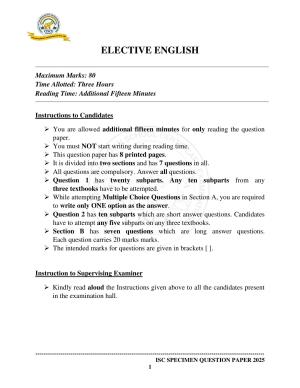 ISC Class 12 2025 ELECTIVE ENGLISH (SQP & AK) Specimen Paper