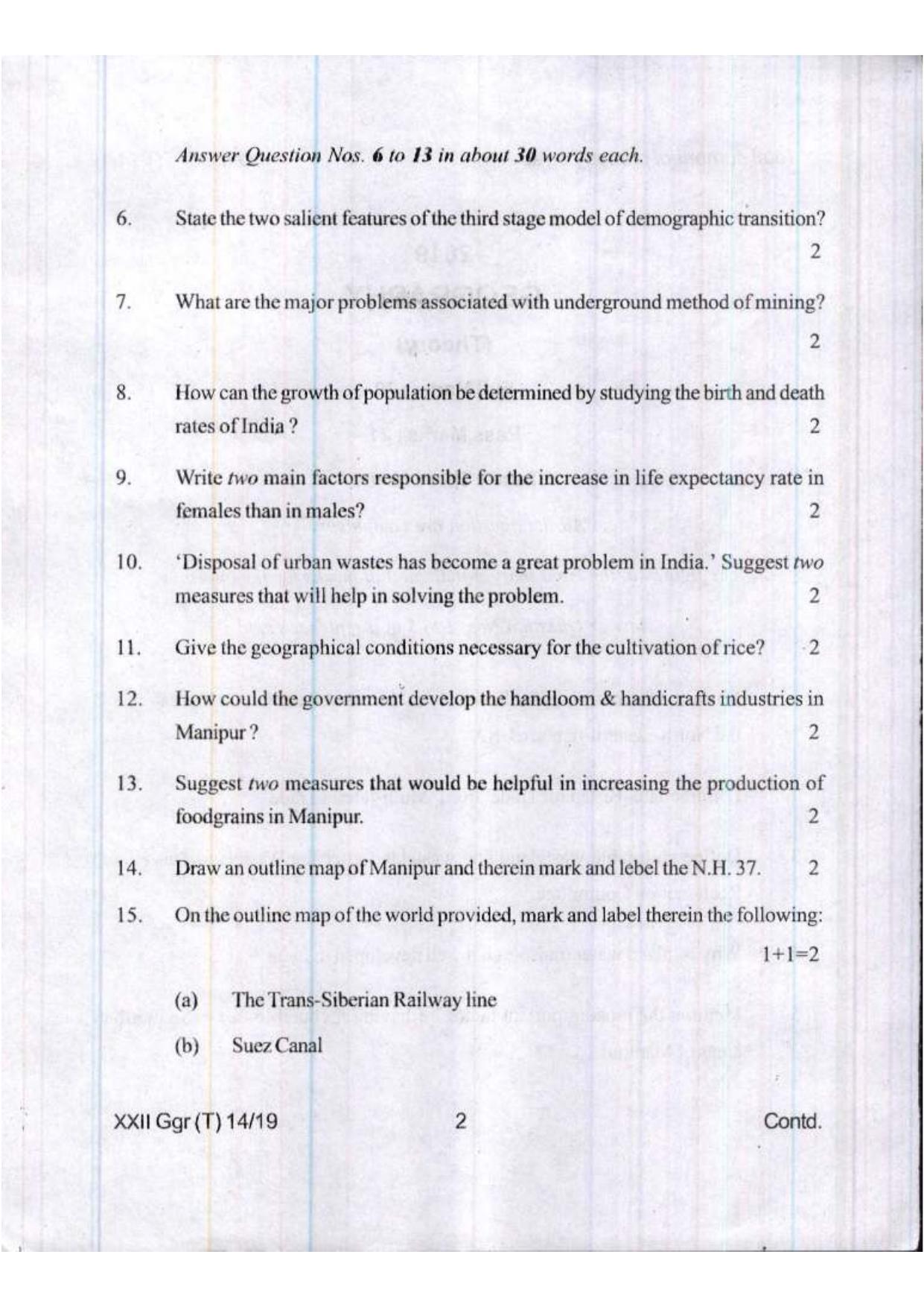 COHSEM Class 12 Geography 2019 Question Papers - Page 2