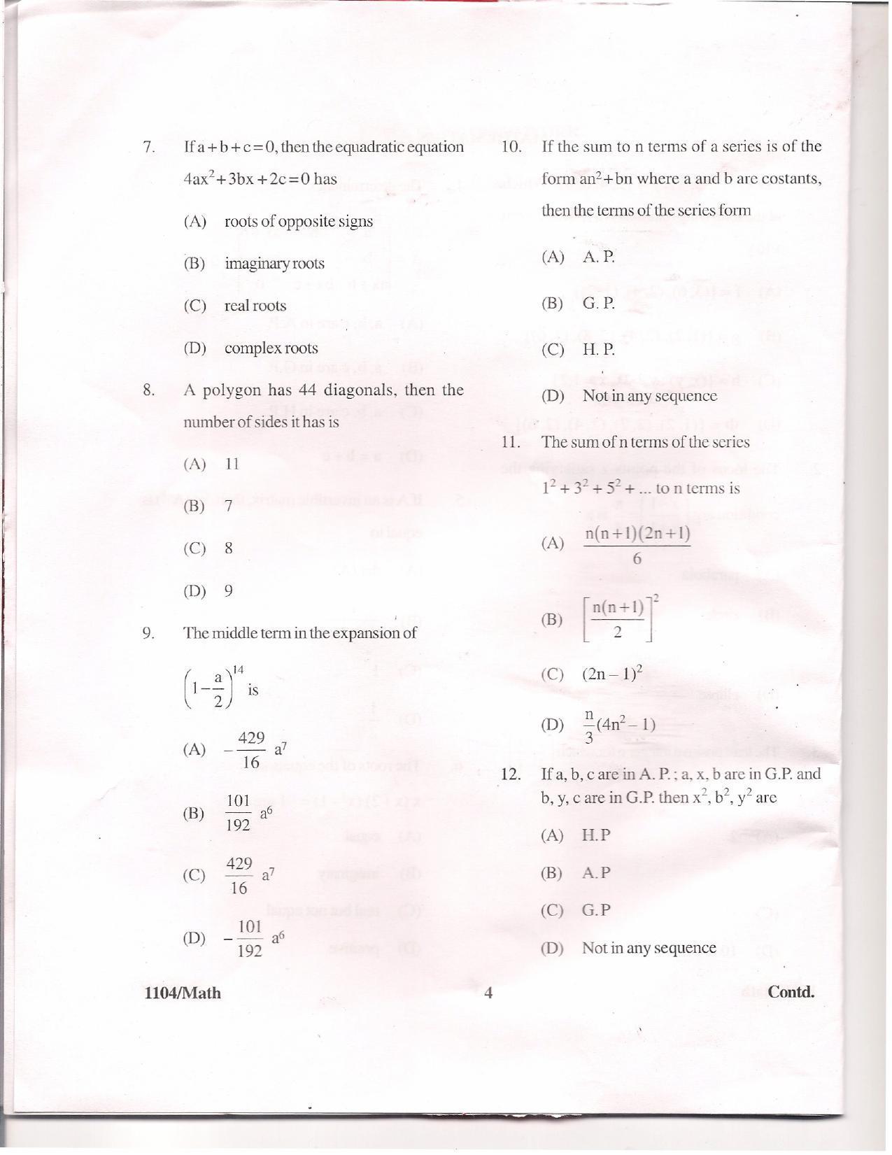APJEE Mathematics 2011 Question Paper - Page 3
