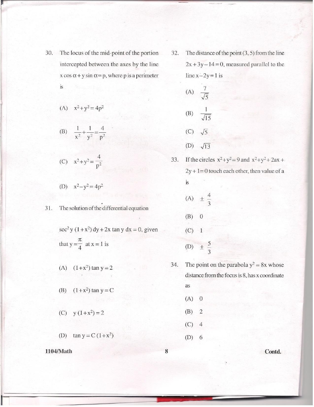 APJEE Mathematics 2011 Question Paper - Page 7