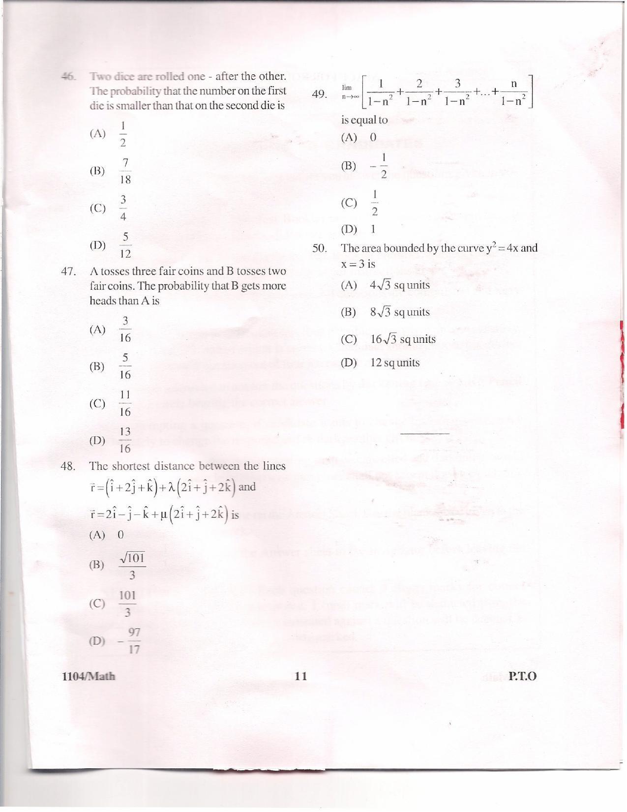 APJEE Mathematics 2011 Question Paper - Page 9