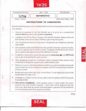APJEE Mathematics 2011 Question Paper