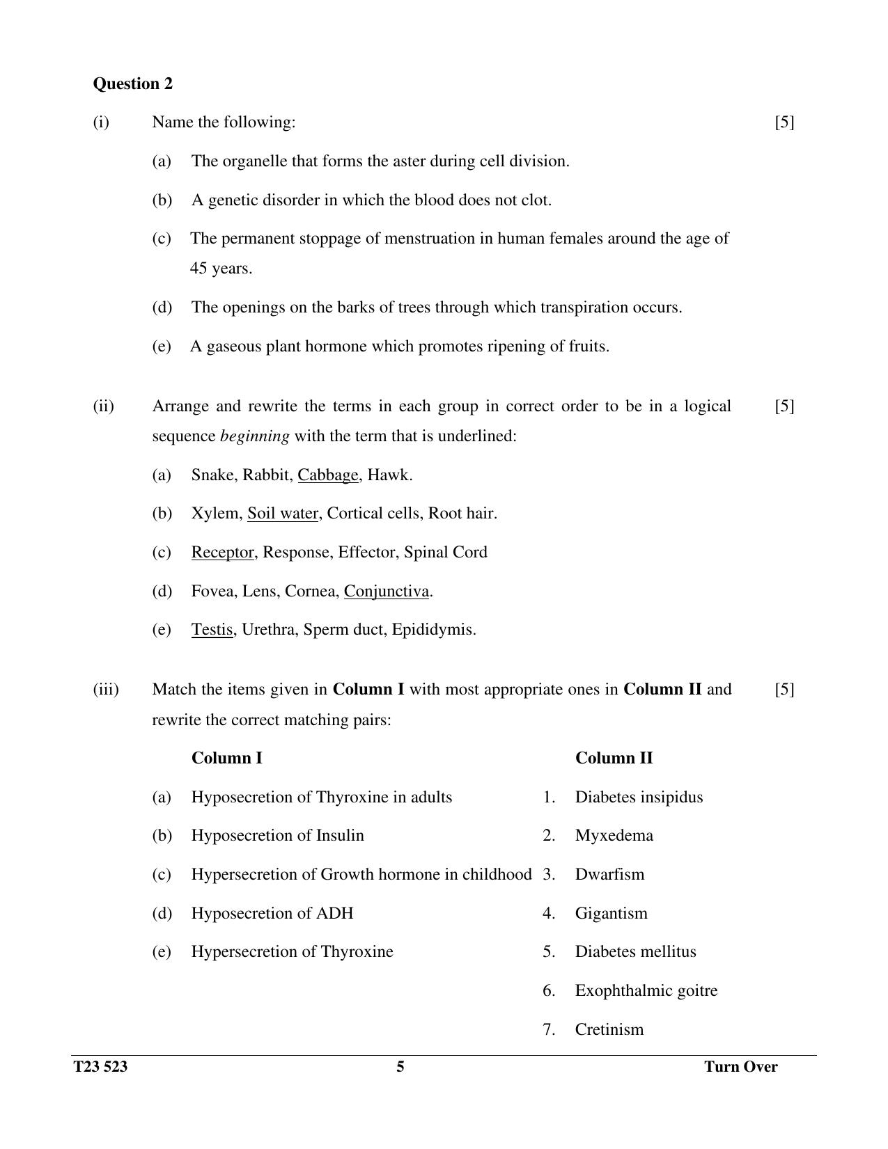 ICSE Class 10 BIOLOGY (SCIENCE PAPER 3) 2023 Question Paper - Page 5