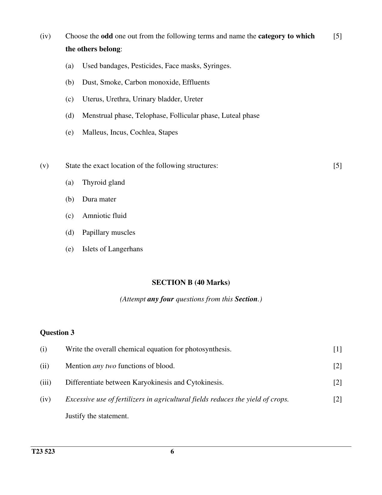 ICSE Class 10 BIOLOGY (SCIENCE PAPER 3) 2023 Question Paper - Page 6
