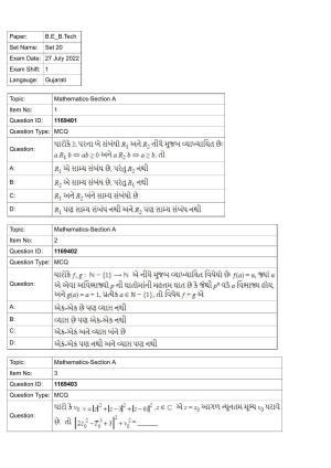 JEE Mains 2022: BTech Gujarati (Shift 1) 27-07-2022 Question Paper
