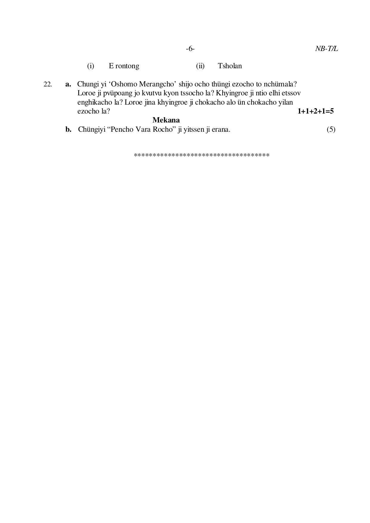 Nagaland Board Class 10 LOTHA 2019 Question Paper - Page 6