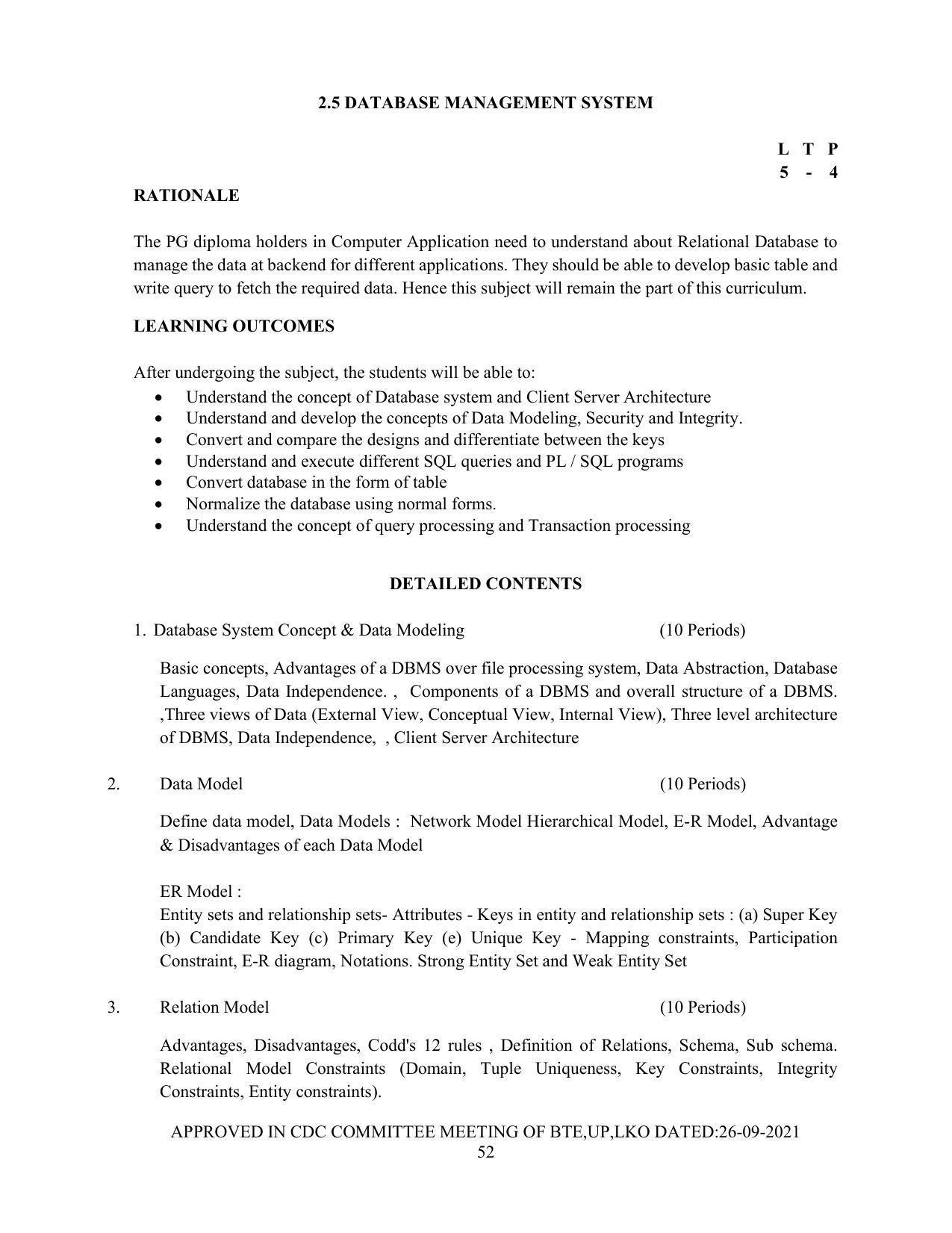 SYLLABUS FOR SEMESTER SYSTEM EFFECTIVE FROM (2021-2022) - Post Graduate Diploma in Computer Application - Page 52
