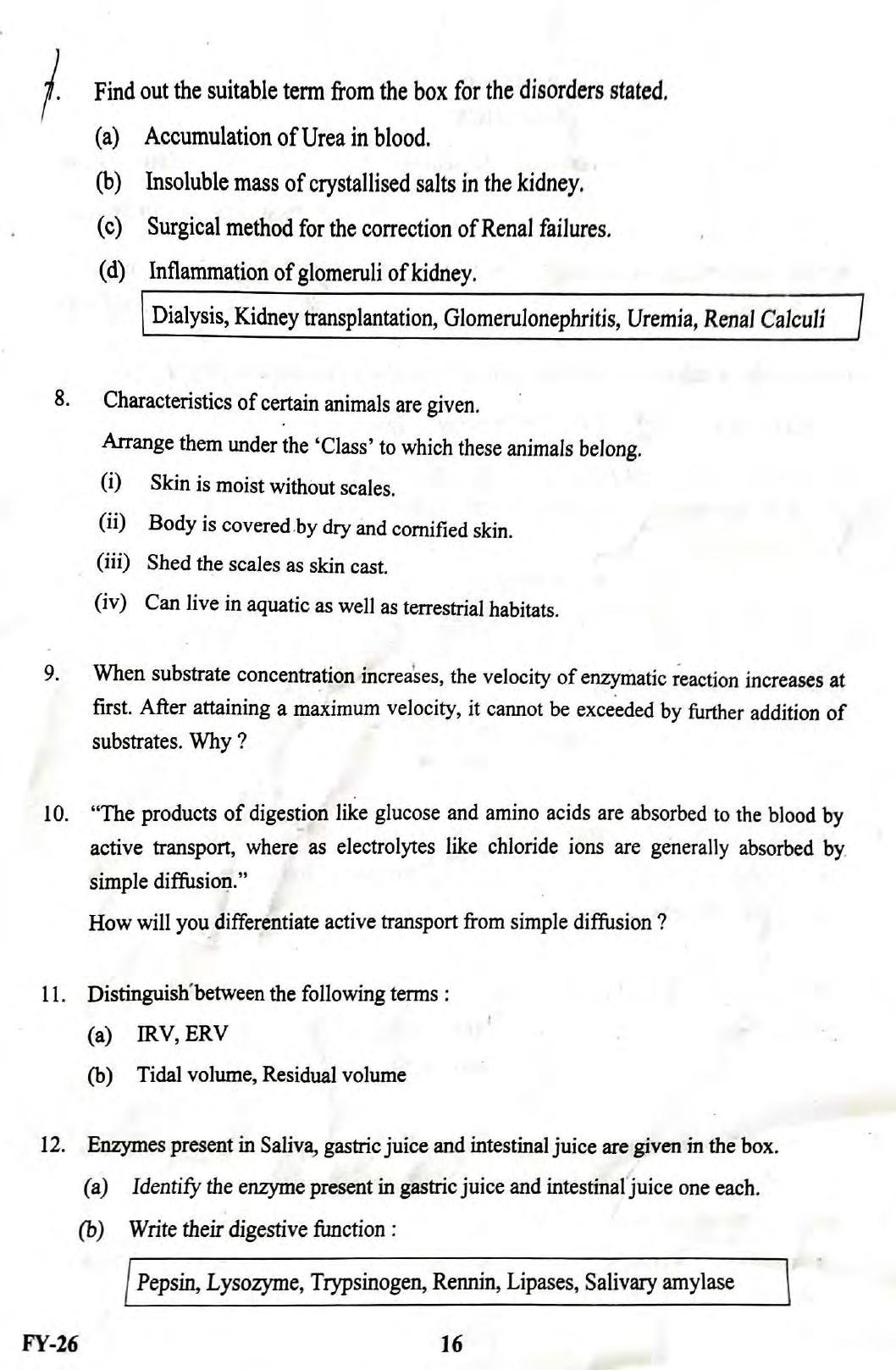 Kerala Plus One 2020 Zoology Question Papers (Annual) - Page 2