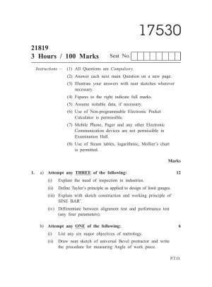 MSBTE Summer Question Paper 2019 - Metrology and Quality Control