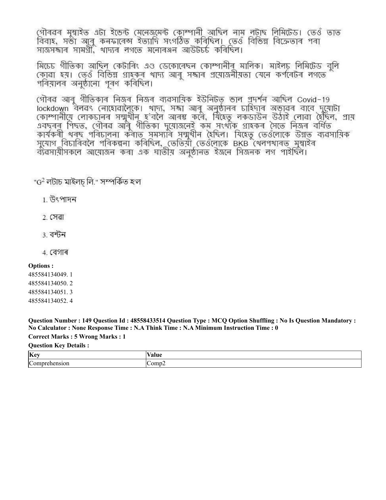 CUET 2023 English Assamese Shift 1 Question Papers - 18 June 2023 - Page 132