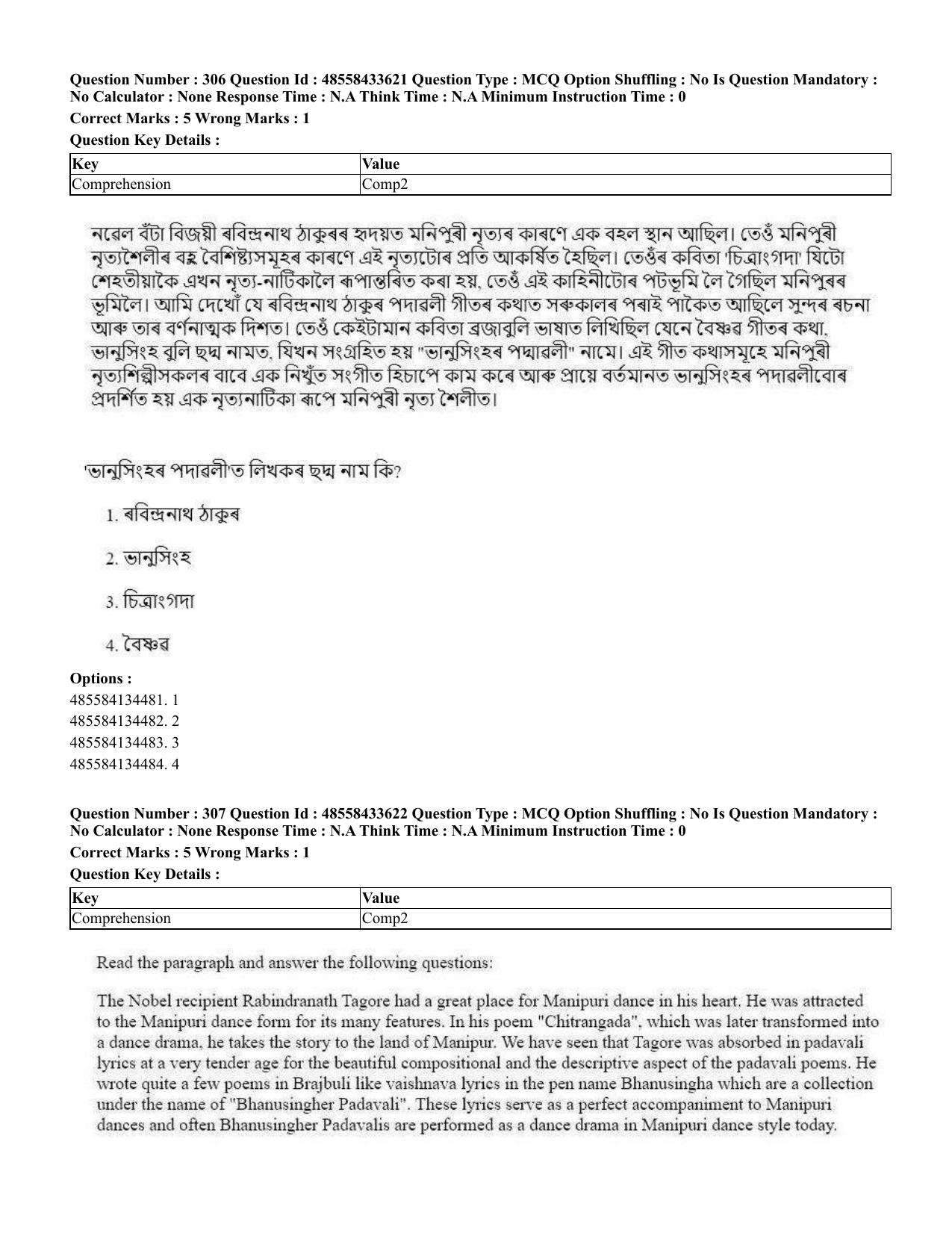 CUET 2023 English Assamese Shift 1 Question Papers - 18 June 2023 - Page 261