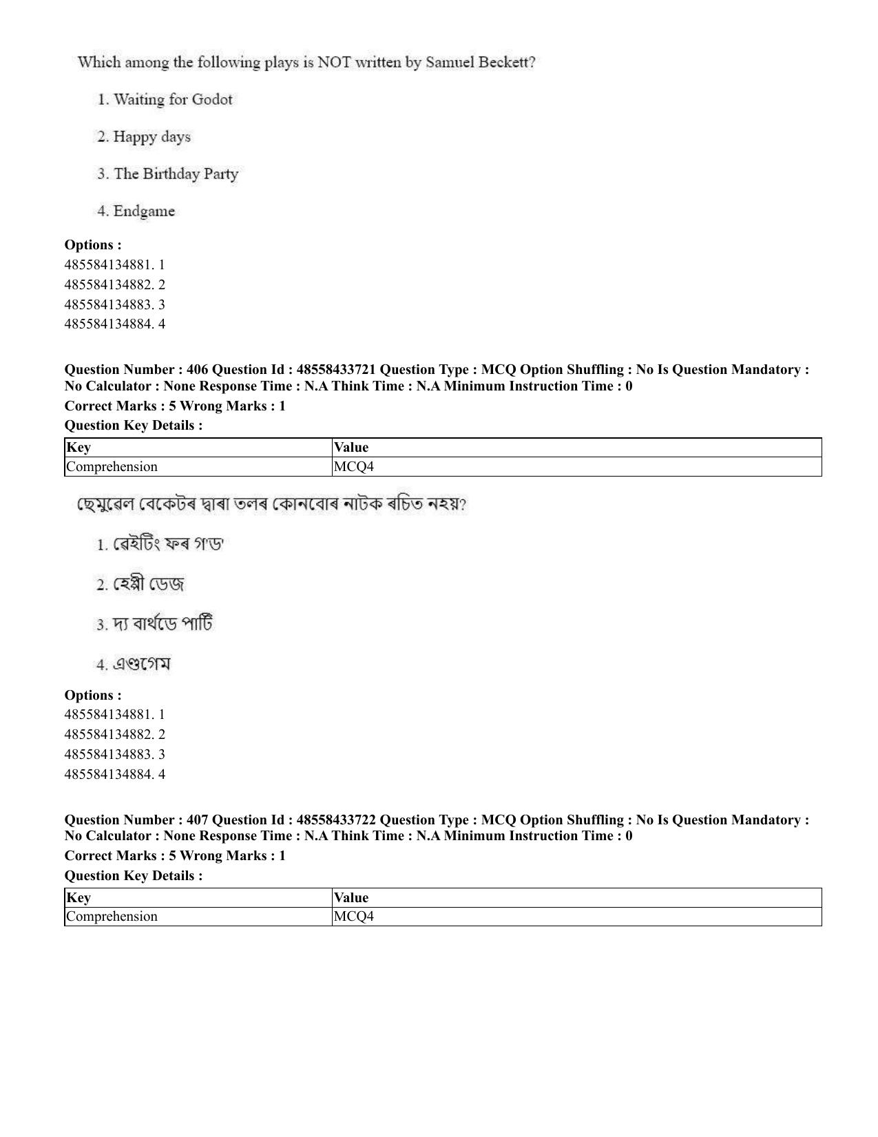CUET 2023 English Assamese Shift 1 Question Papers - 18 June 2023 - Page 378