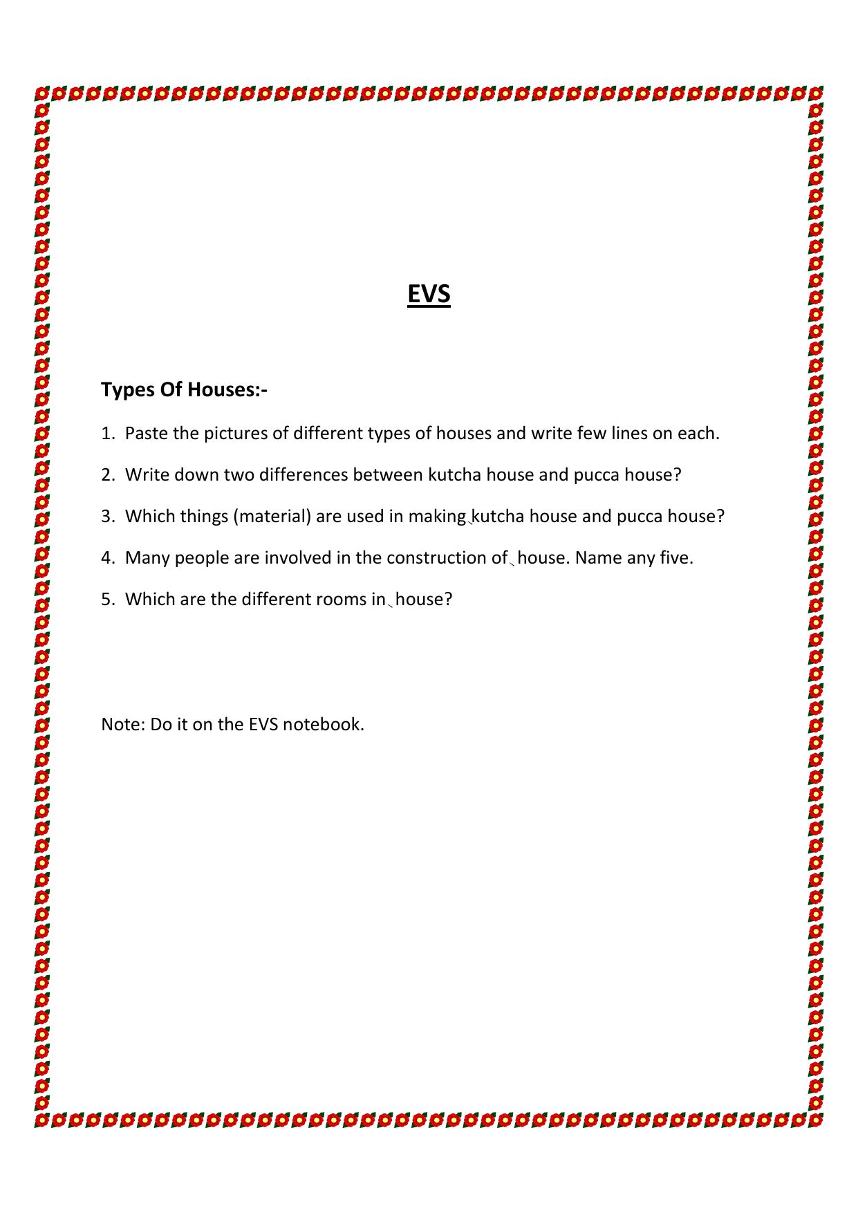 Revision Worksheets for Class 2 EVS Assignment 58 - Page 1
