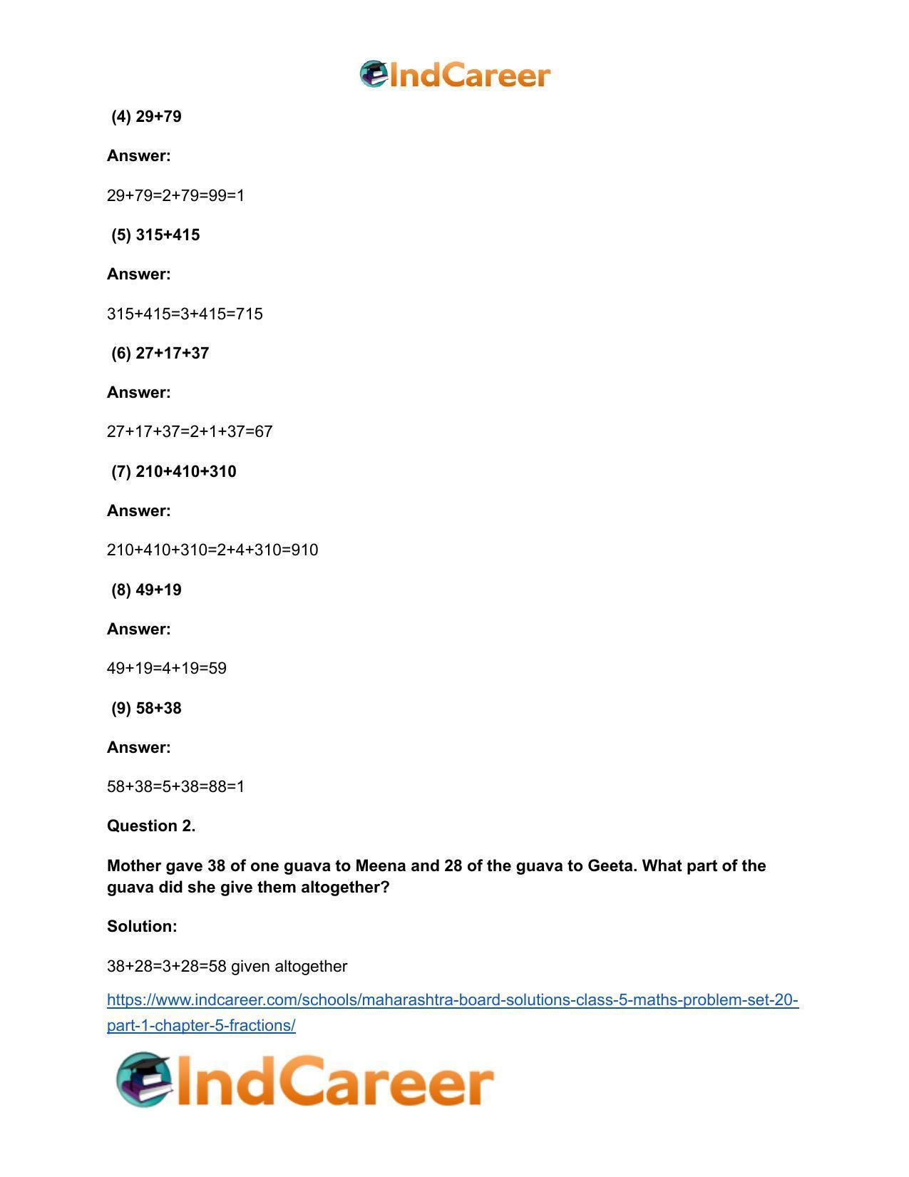 Maharashtra Board Solutions Class 5-Maths (Problem Set 20) - Part 1: Chapter 5- Fractions - Page 3