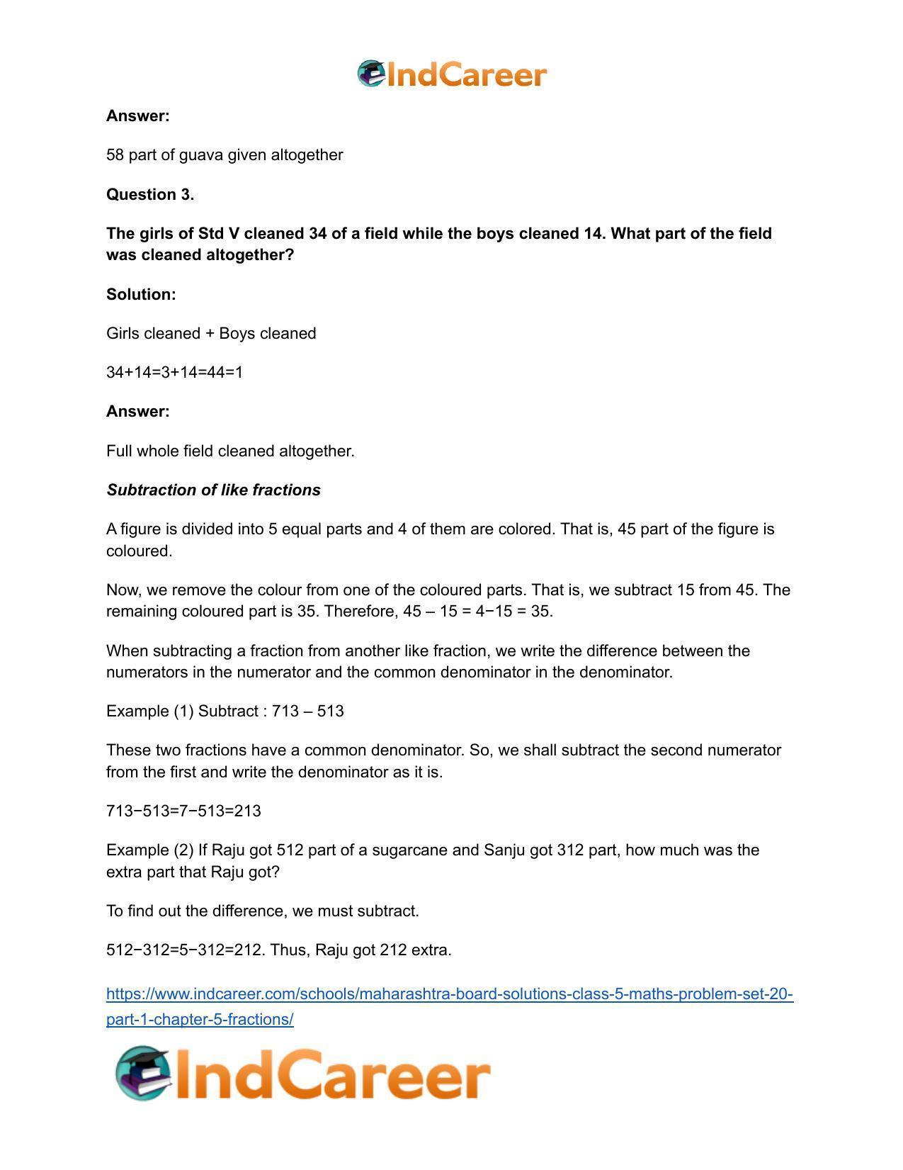 Maharashtra Board Solutions Class 5-Maths (Problem Set 20) - Part 1: Chapter 5- Fractions - Page 4