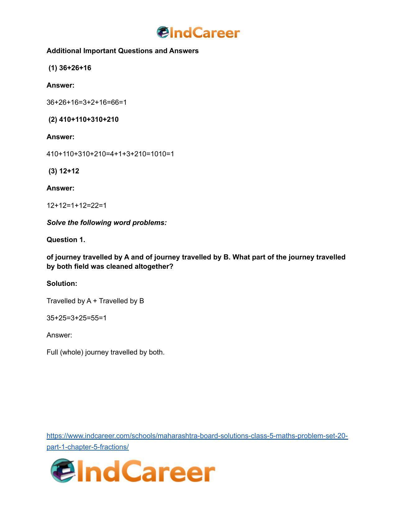 Maharashtra Board Solutions Class 5-Maths (Problem Set 20) - Part 1: Chapter 5- Fractions - Page 5
