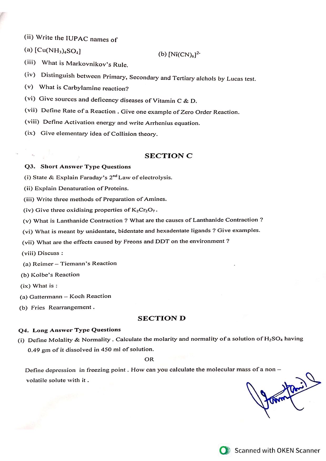 JKBOSE Class 12 Chemistry Model Question Paper - Page 3