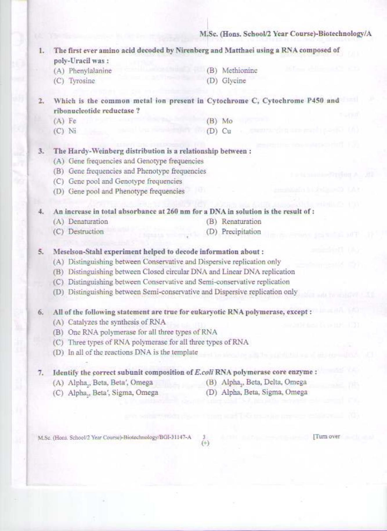 PU CET PG 2015: MSc (HS/2yr)(Biotechnology) Question Paper - Page 2