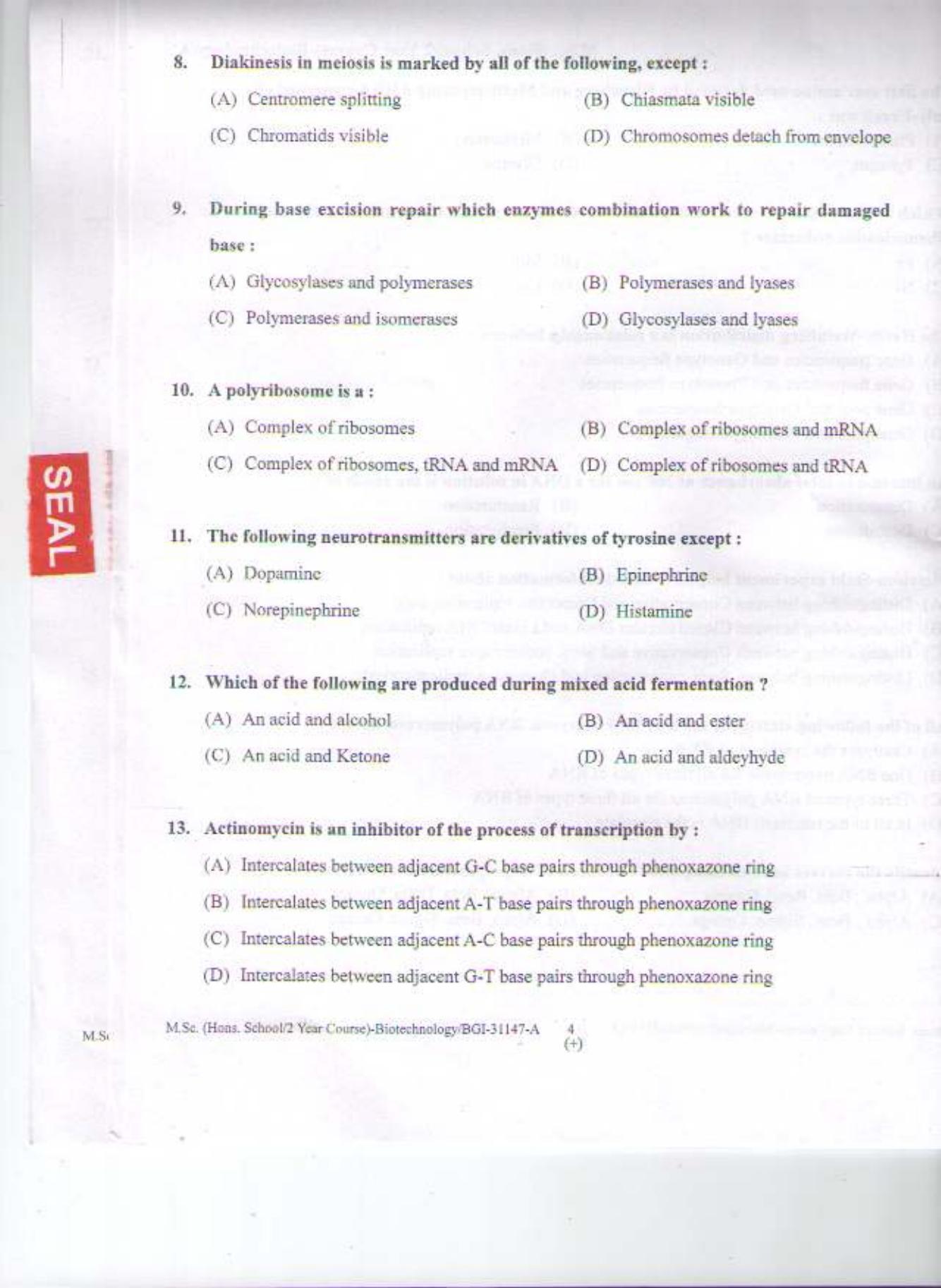 PU CET PG 2015: MSc (HS/2yr)(Biotechnology) Question Paper - Page 3