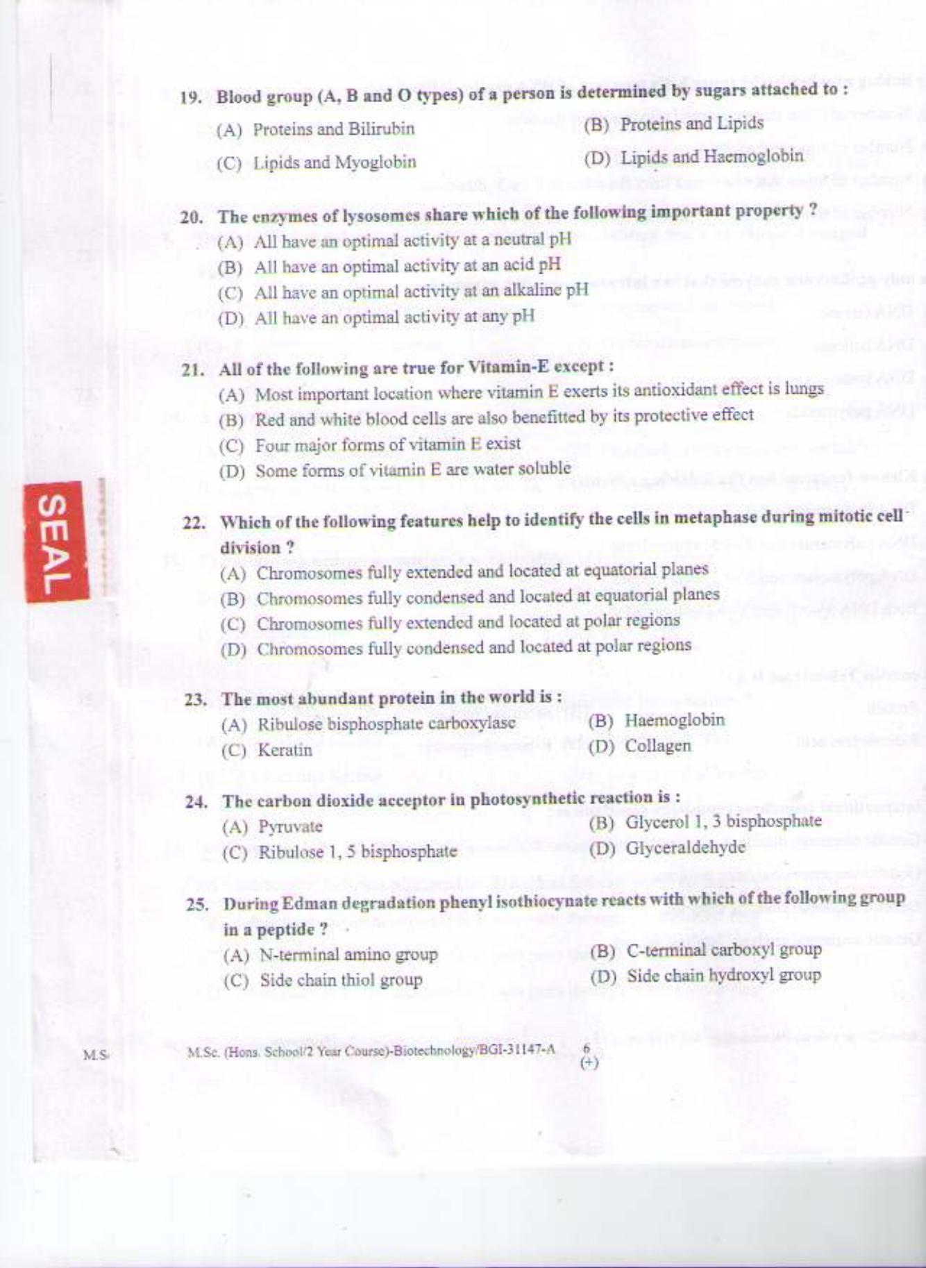 PU CET PG 2015: MSc (HS/2yr)(Biotechnology) Question Paper - Page 5