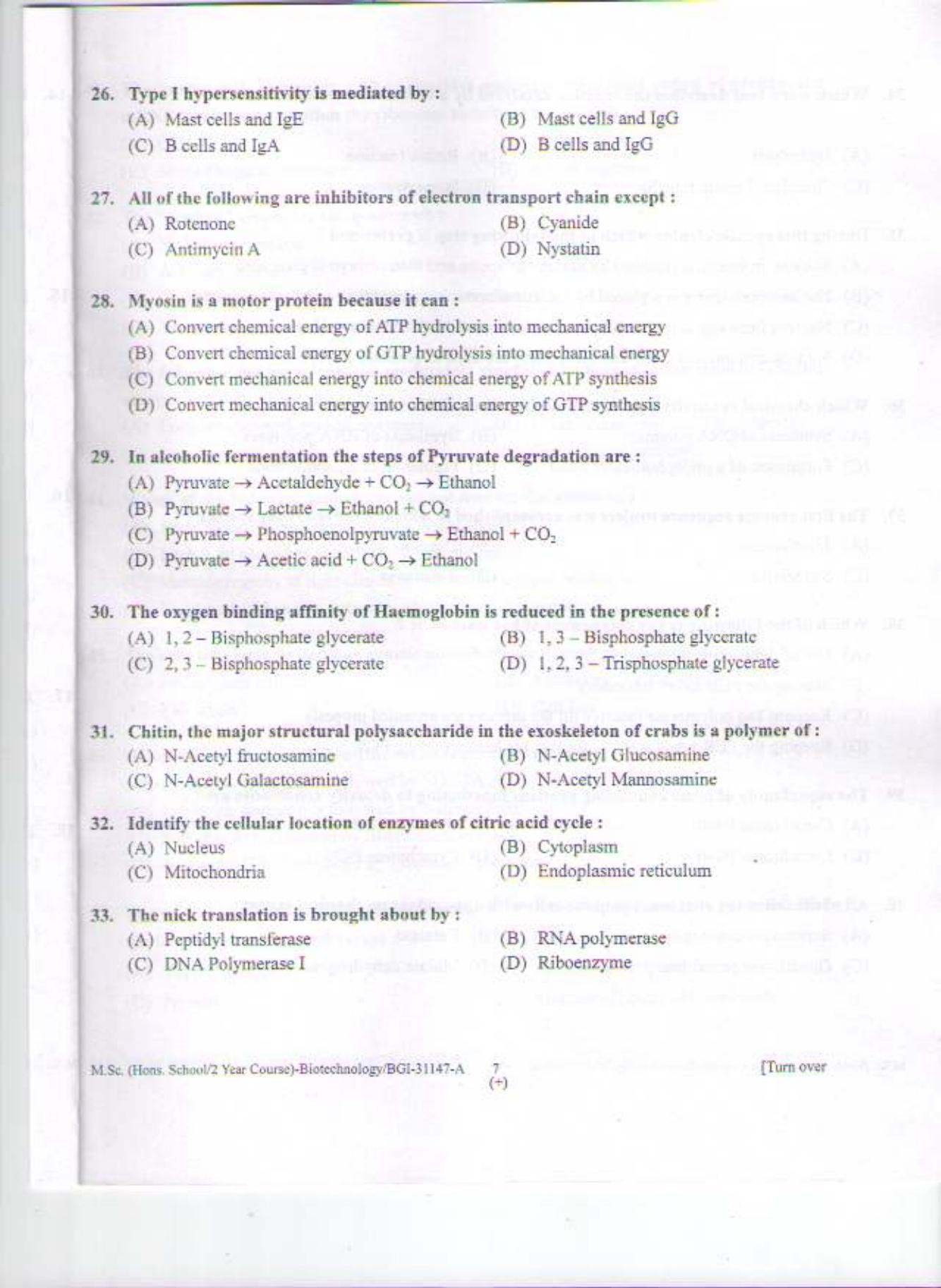 PU CET PG 2015: MSc (HS/2yr)(Biotechnology) Question Paper - Page 6