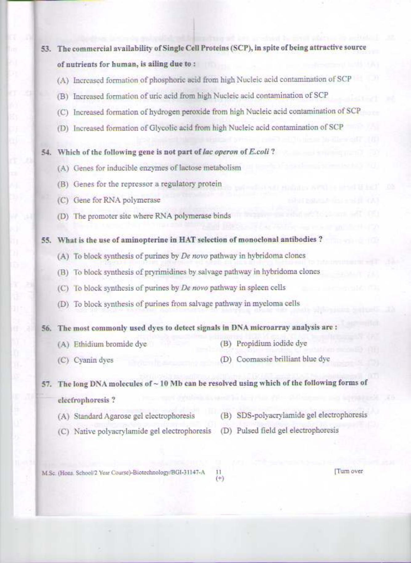 PU CET PG 2015: MSc (HS/2yr)(Biotechnology) Question Paper - Page 10