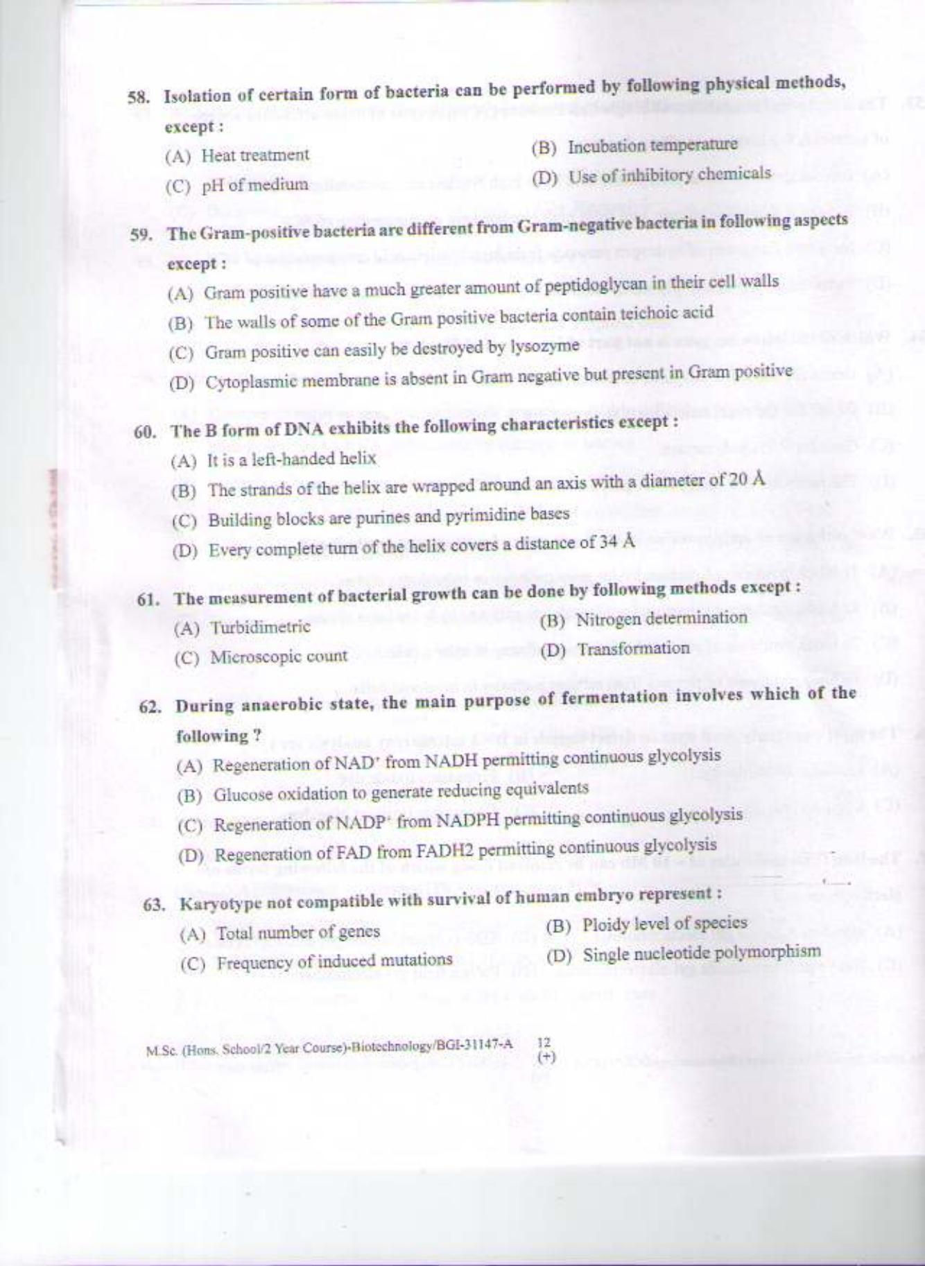 PU CET PG 2015: MSc (HS/2yr)(Biotechnology) Question Paper - Page 11
