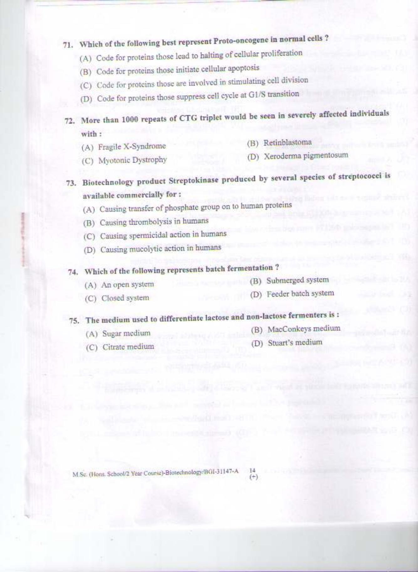 PU CET PG 2015: MSc (HS/2yr)(Biotechnology) Question Paper - Page 13