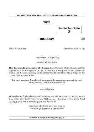 TBJEE Question Paper 2021 - Biology