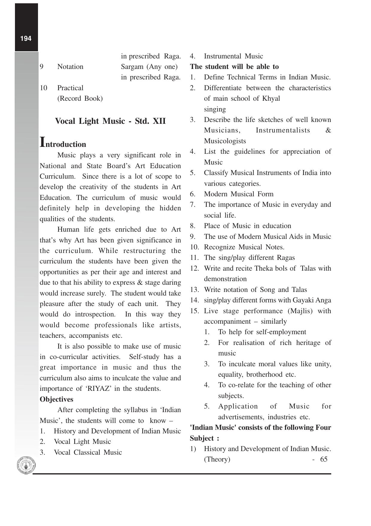 Maharashtra HSC Vocal Light Music Syllabus - Page 3