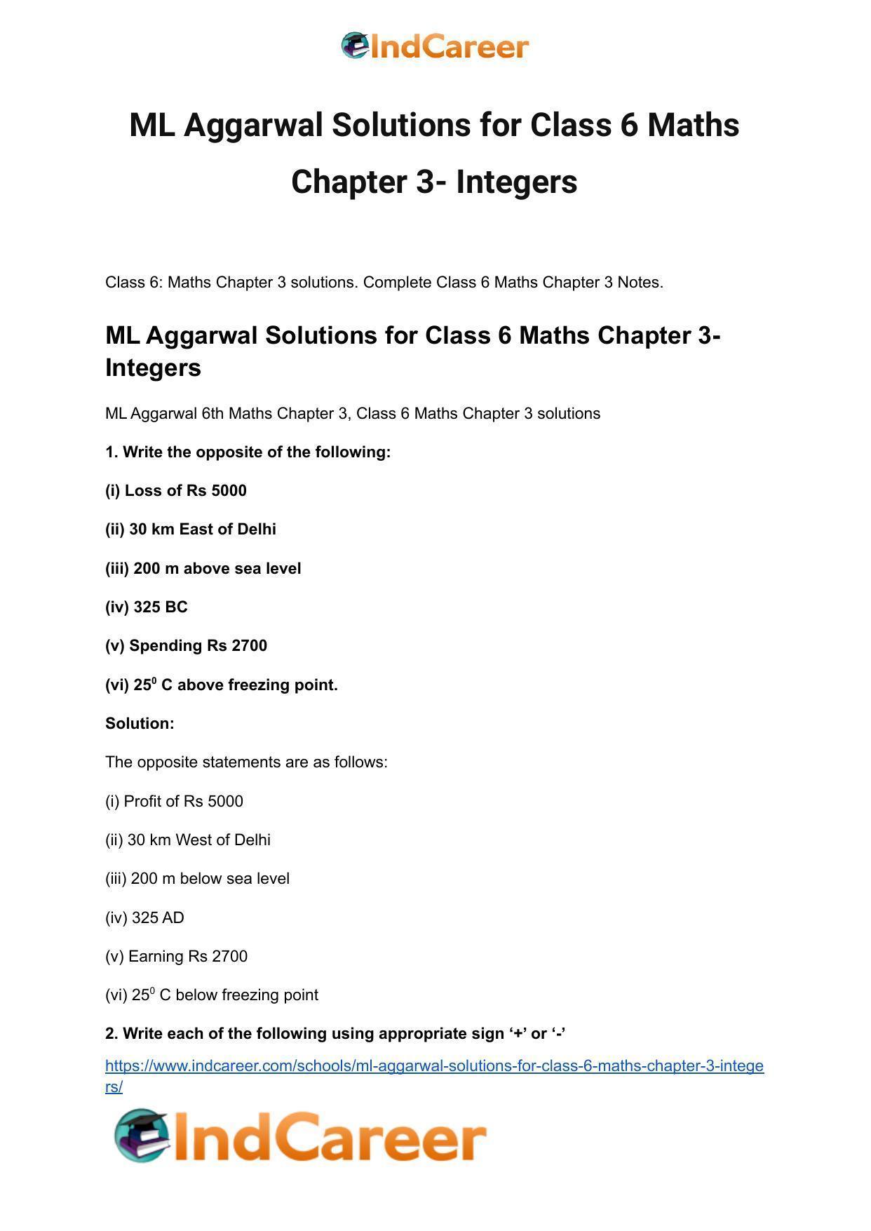 ML Aggarwal Solutions for Class 6 Maths Chapter 3- Integers - Page 2