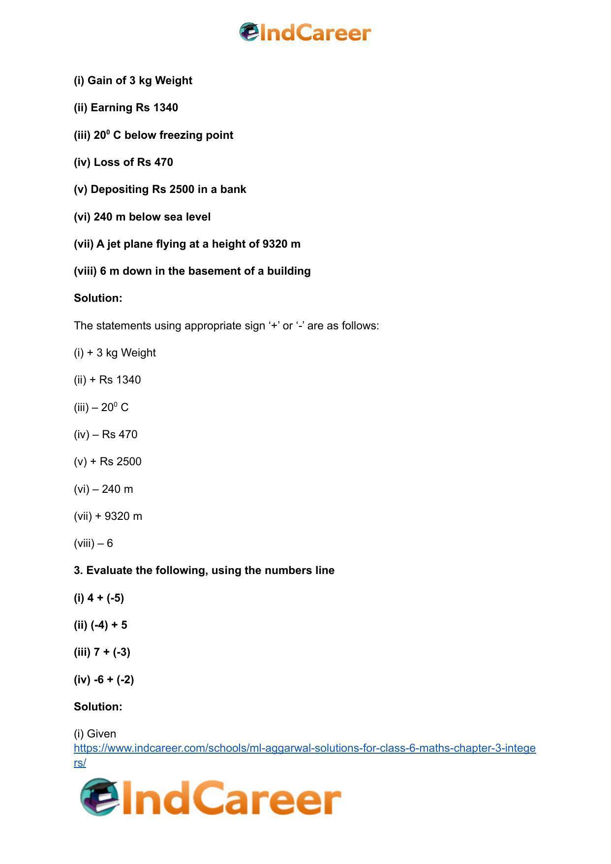ML Aggarwal Solutions for Class 6 Maths Chapter 3- Integers - Page 3