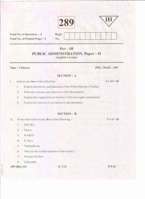 AP Inter 2nd Year Public Administration-II (EM) May-2019-General Question Paper