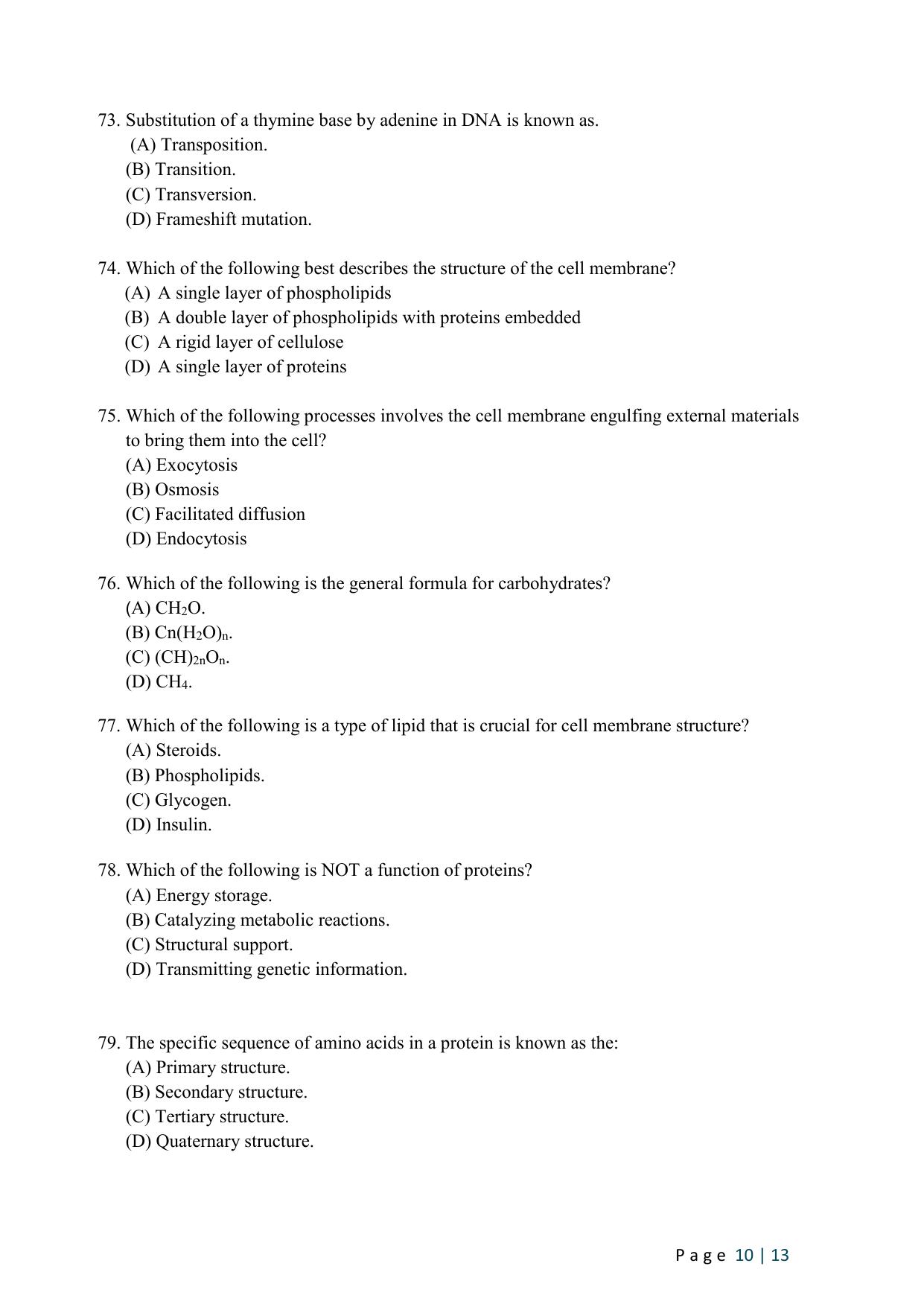 WB JEMAS (PG) M.Sc MB 2024 Question Paper - Page 12