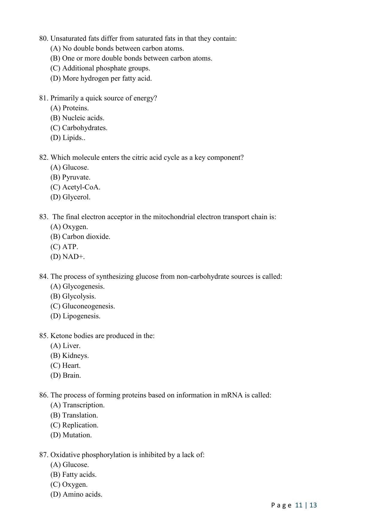 WB JEMAS (PG) M.Sc MB 2024 Question Paper - Page 13