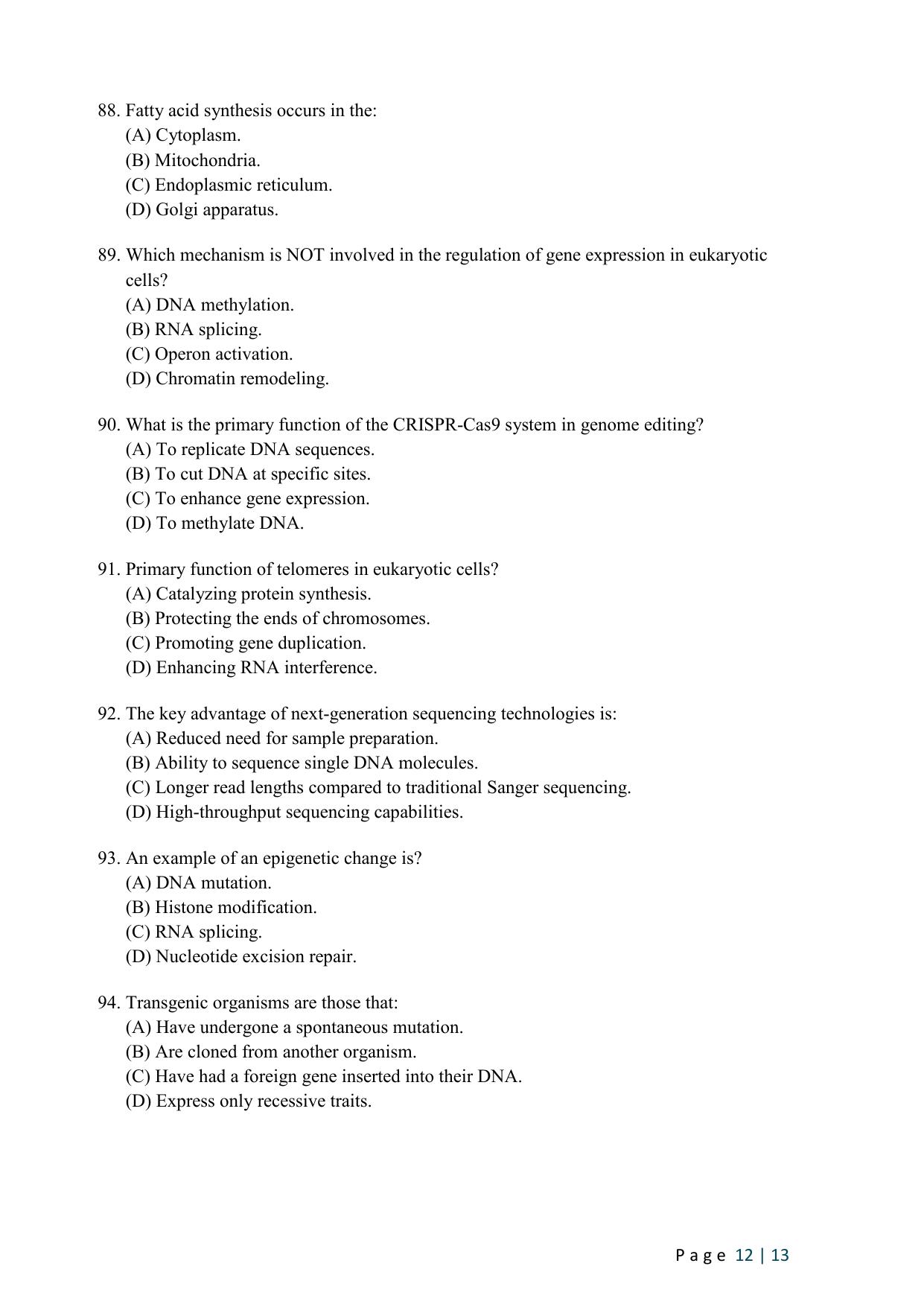 WB JEMAS (PG) M.Sc MB 2024 Question Paper - Page 14