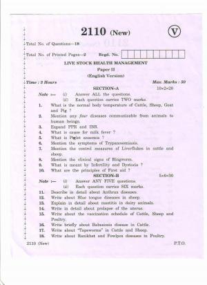 AP Inter 2nd Year Vocational Question Paper March - 2020 - Livestock Health Management - II (new)