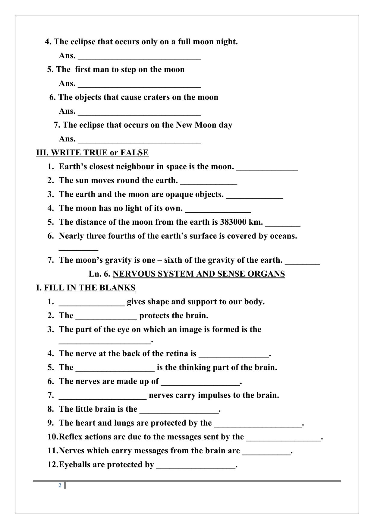 Worksheet for Class 5 Science Assignment 17 - Page 2