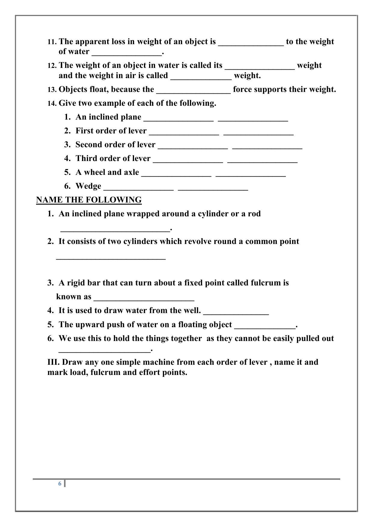 Worksheet for Class 5 Science Assignment 17 - Page 6