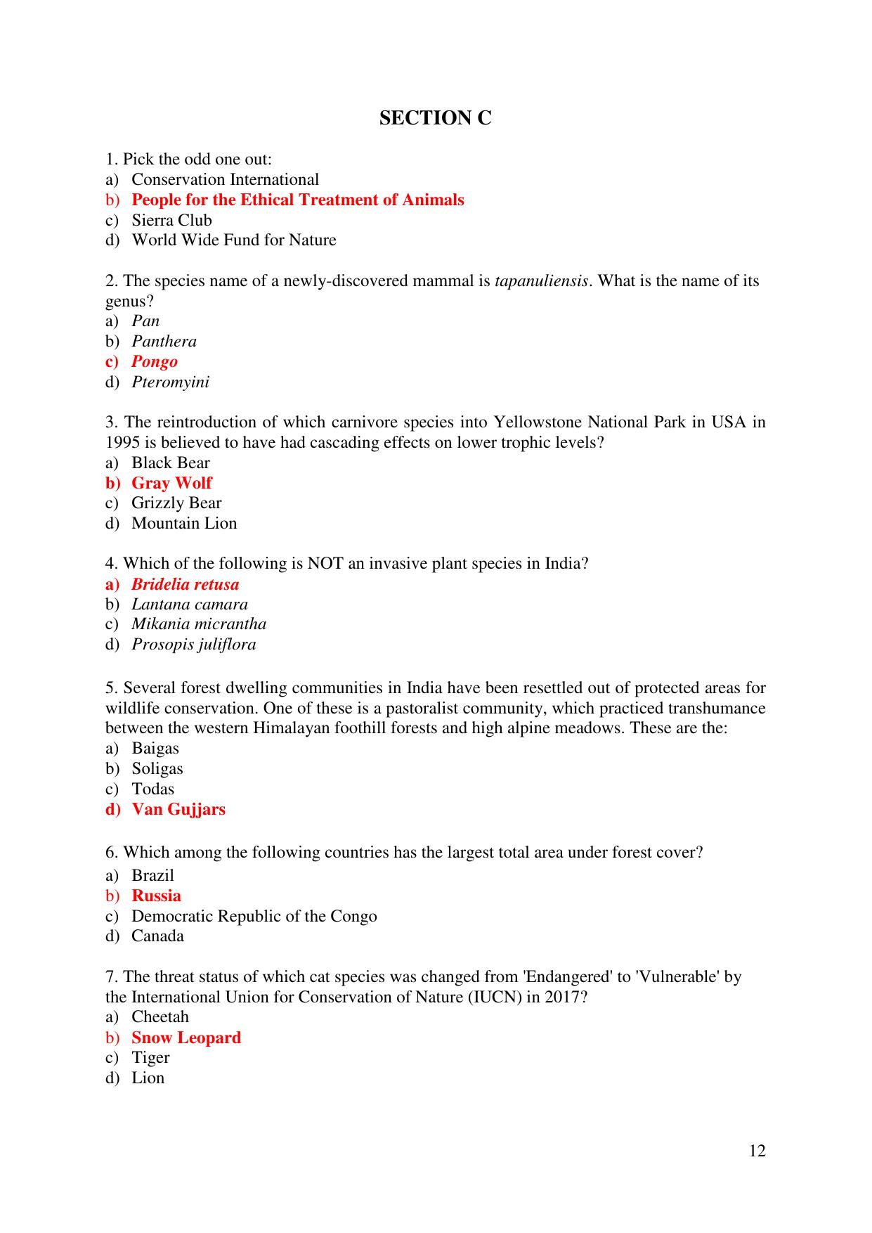 JGEEBILS Wildlife Biology & Conservation Question Paper 2018 - Page 12