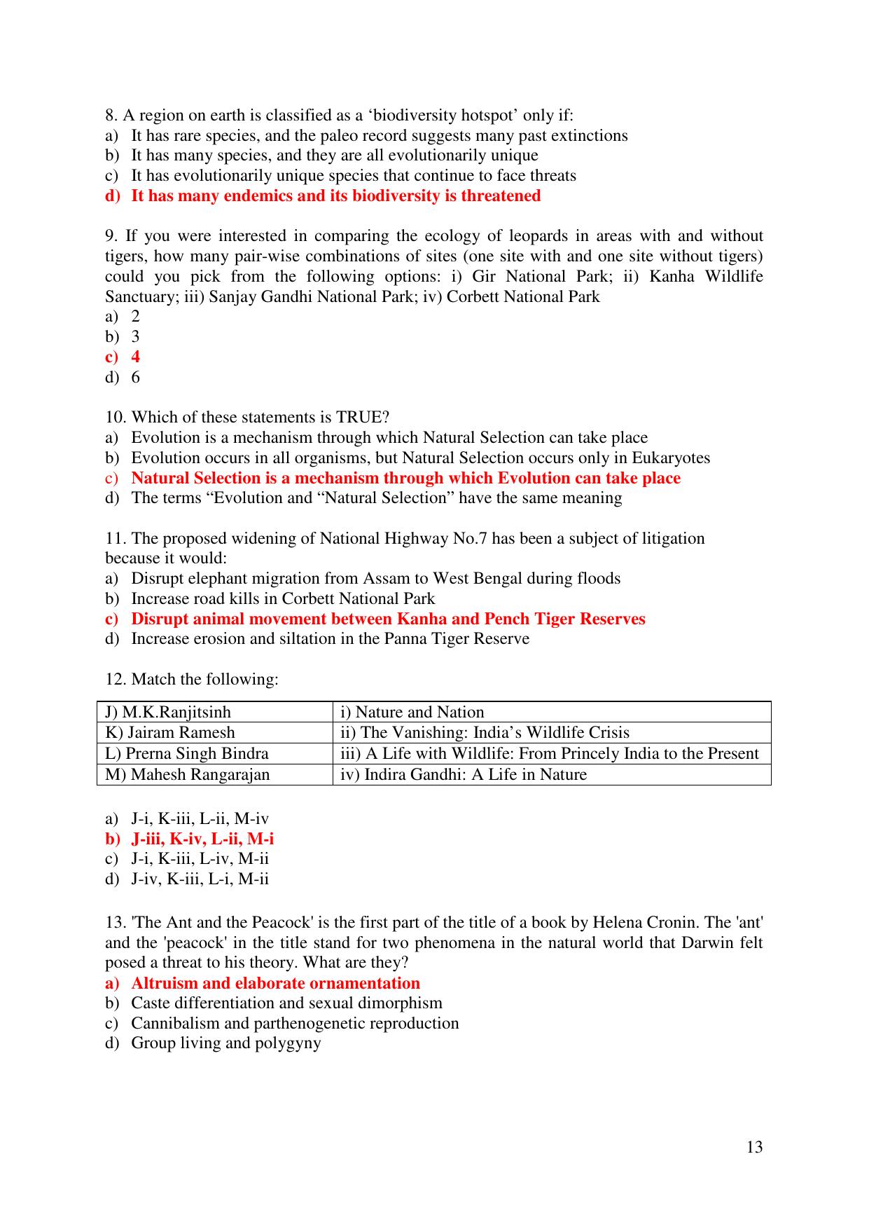 JGEEBILS Wildlife Biology & Conservation Question Paper 2018 - Page 13