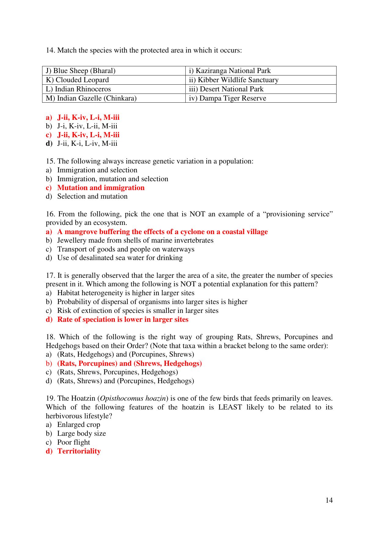 JGEEBILS Wildlife Biology & Conservation Question Paper 2018 - Page 14