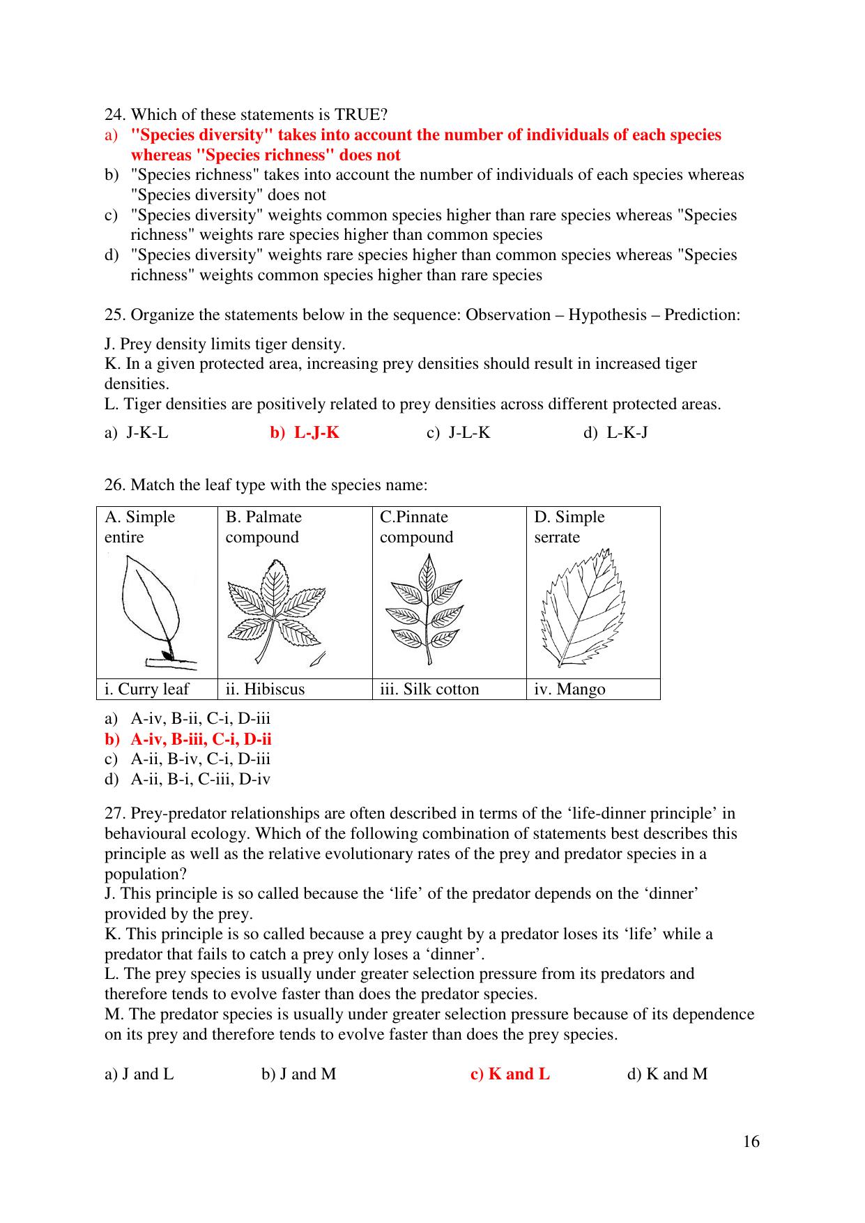 JGEEBILS Wildlife Biology & Conservation Question Paper 2018 - Page 16