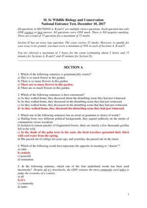 JGEEBILS Wildlife Biology & Conservation Question Paper 2018