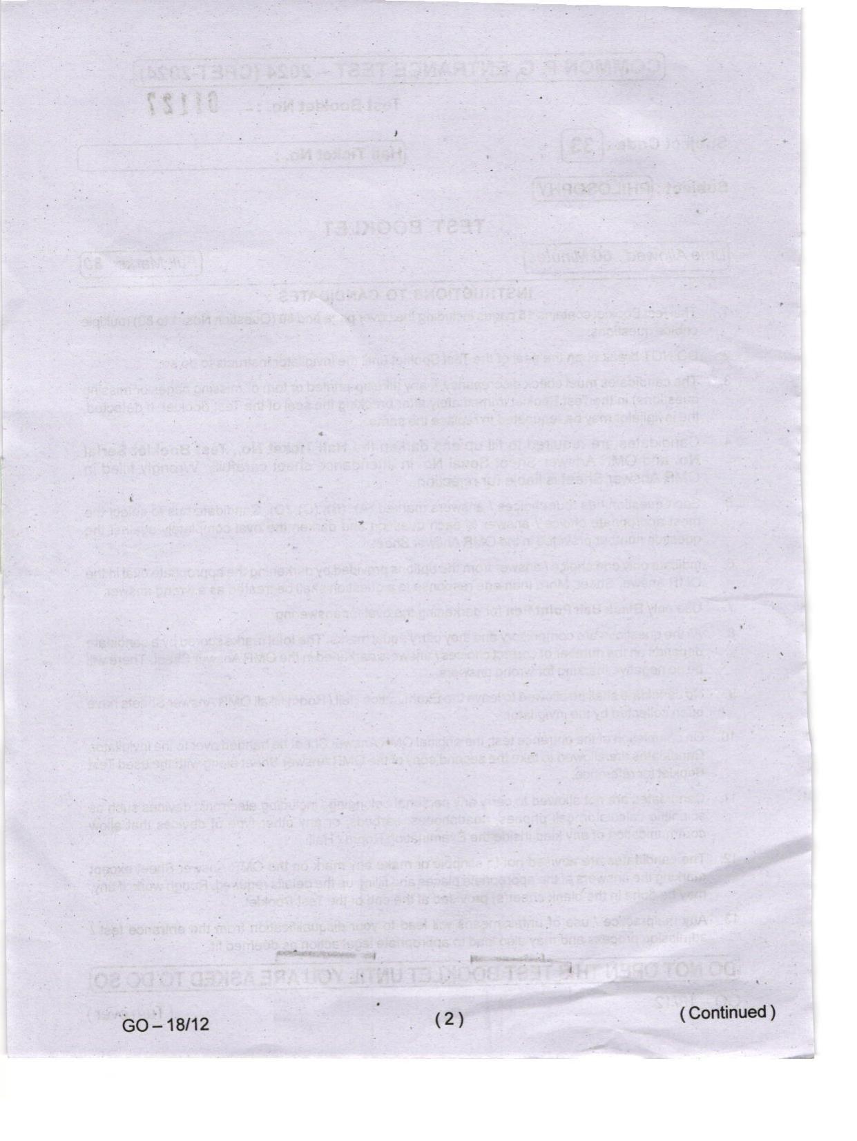 Odisha CPET 2024 PHILOSOPHY Question Papers - Page 2