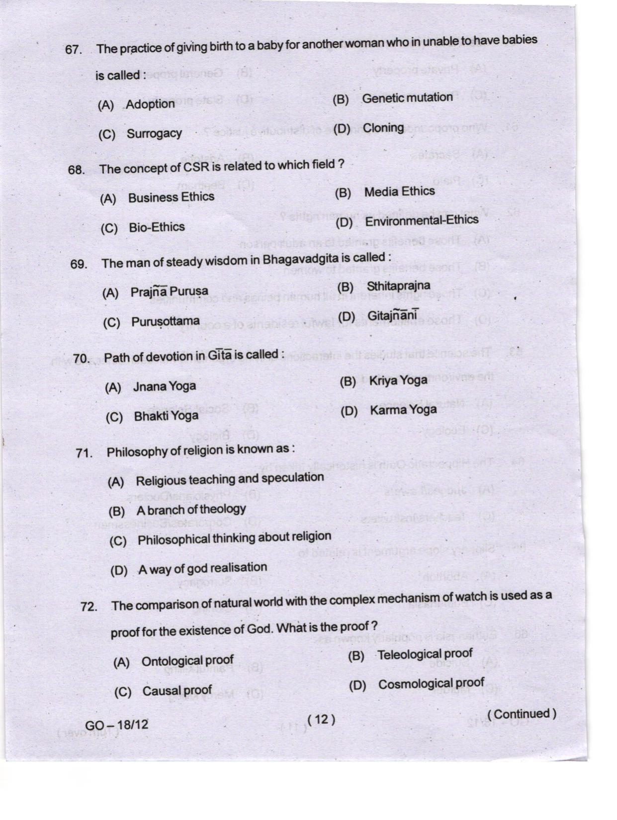 Odisha CPET 2024 PHILOSOPHY Question Papers - Page 12